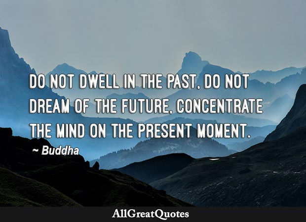 Do not dwell in the past, do not dream of the future, concentrate the mind on the present moment. - Buddha