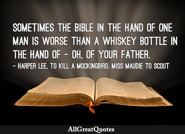 To Kill a Mockingbird Bible and Whiskey bottle quote