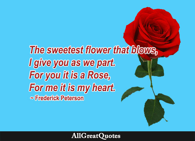 The sweetest flower that blows,  I give you as we part.  For you it is a Rose,  For me it is my heart - Frederick Peterson
