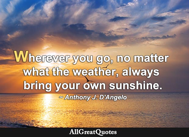 Wherever you go, no matter what the weather, always bring your own sunshine. - Anthony J. D'Angelo